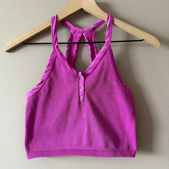 Women's L Free People Movement Magenta Free Throw Henley Crop Tank - Picture 3 of 6